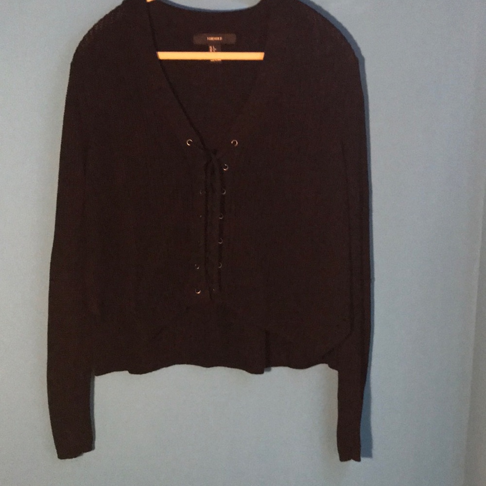 Black Cropped Tie-Up Sweater